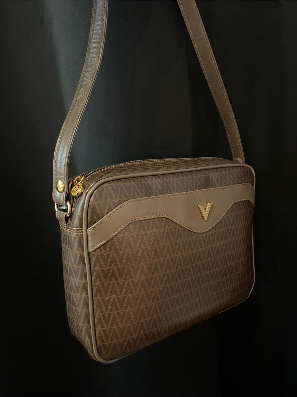 Mario Valentino Brown Monogrammed V-Logo Crossbody Bag - Picture 3 of 17